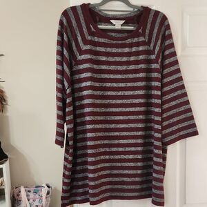 CJ Banks Maroon and Heather Gray Striped Tunic